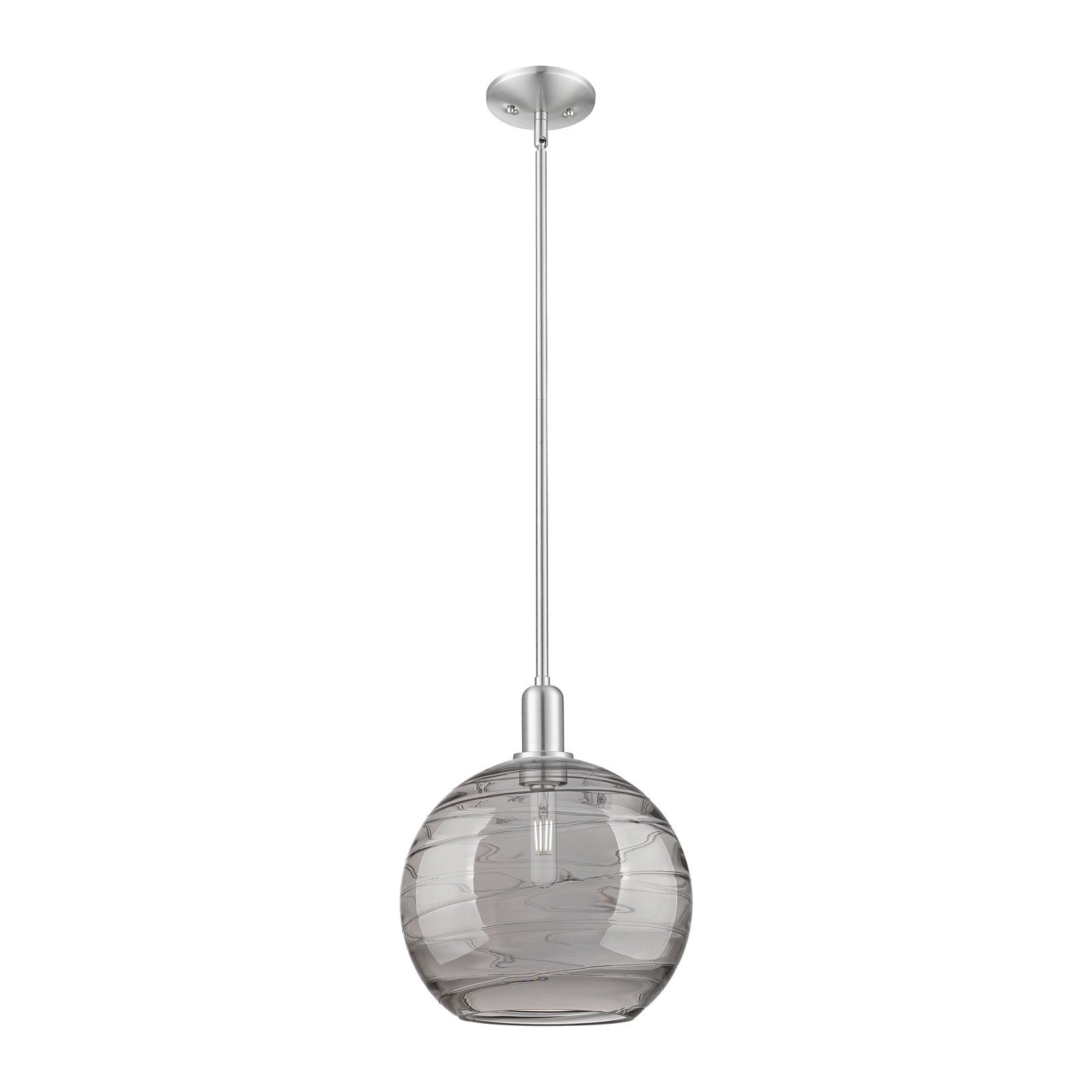 Innovations Athens Deco Swirl 12in 1-Light Mini Pendant | Industrial Brushed Satin Nickel Steel and Light Smoke Glass | Model 716-1S-SN-G1213-12SM