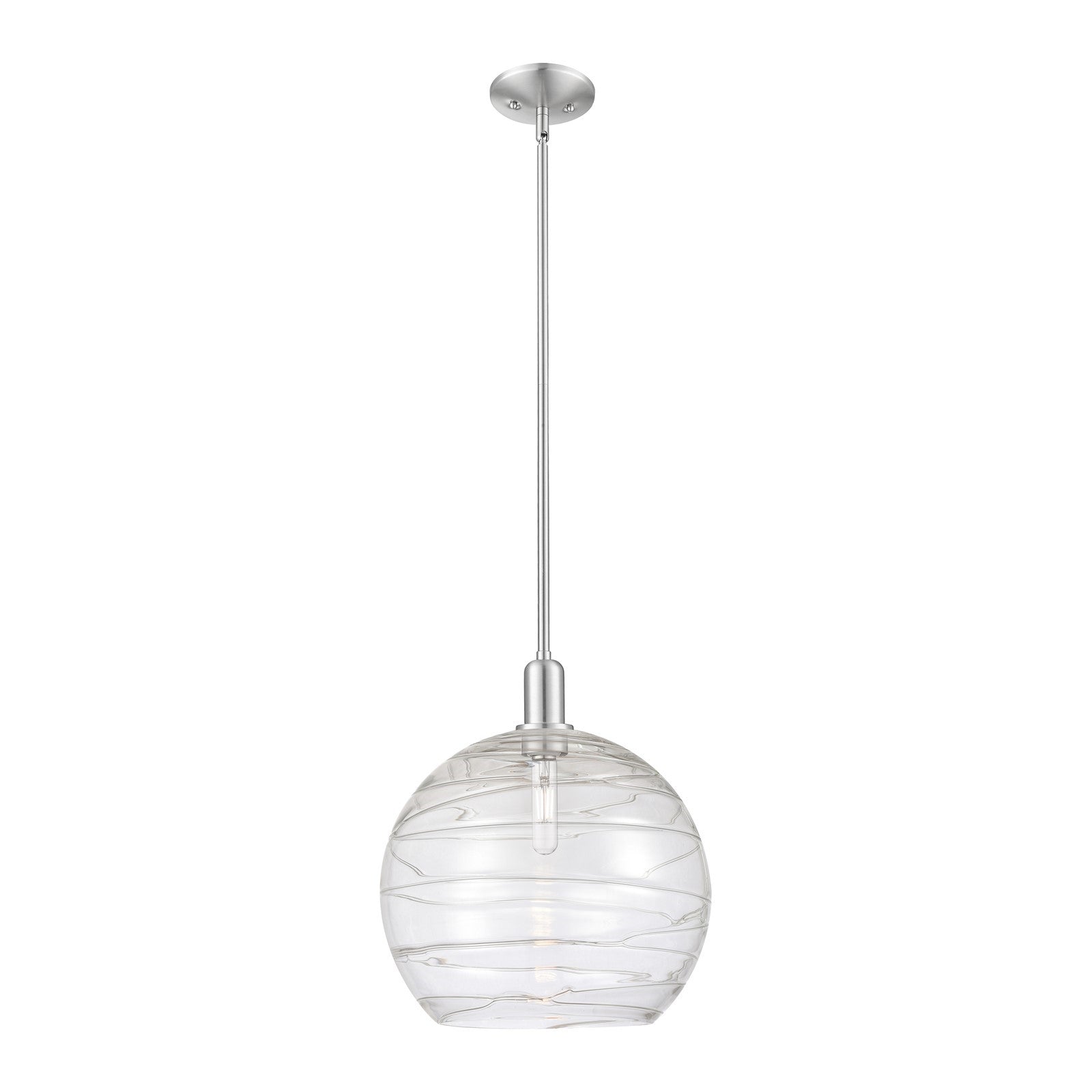 Innovations Athens Deco Swirl 14in 1-Light Mini Pendant | Industrial Brushed Satin Nickel and Clear Deco Swirl Glass | Model 716-1S-SN-G1213-14CL