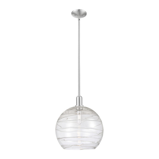 Innovations Athens Deco Swirl 14in 1-Light Mini Pendant | Industrial Brushed Satin Nickel and Clear Deco Swirl Glass | Model 716-1S-SN-G1213-14CL