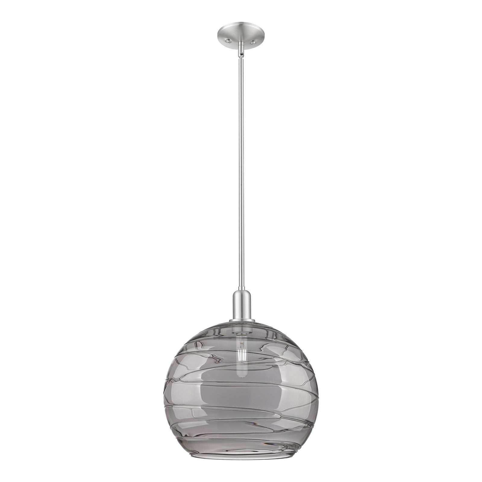 Innovations Athens Deco Swirl 14in 1-Light Mini Pendant | Industrial Brushed Satin Nickel and Light Smoke Glass | Kitchen | Model 716-1S-SN-G1213-14SM