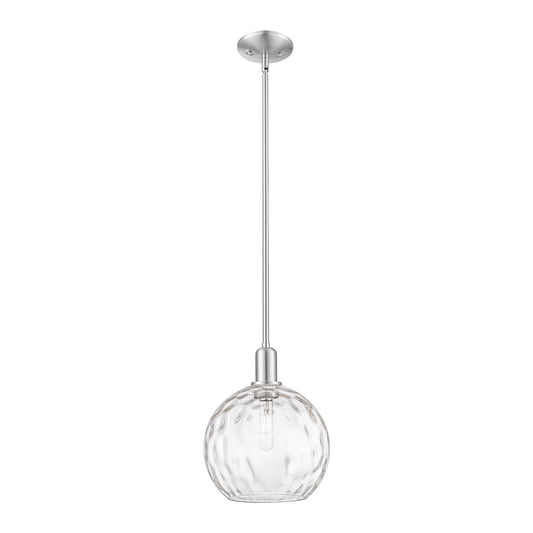 Innovations Athens Water Glass 10in 1-Light Mini Pendant | Industrial Brushed Satin Nickel Steel and Clear Glass | Kitchen | Model 716-1S-SN-G1215-10