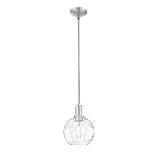 Innovations Athens Water Glass 8in 1-Light Mini Pendant | Industrial Brushed Satin Nickel Steel and Clear Glass | Kitchen Island | Model 716-1S-SN-G1215-8