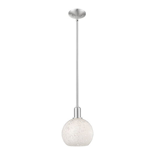 Innovations Lighting Arcadia 8in 1-Light Mini Pendant | Industrial Brushed Satin Nickel and White Mouchette Glass | Kitchen | Model 716-1S-SN-G1216-8WM