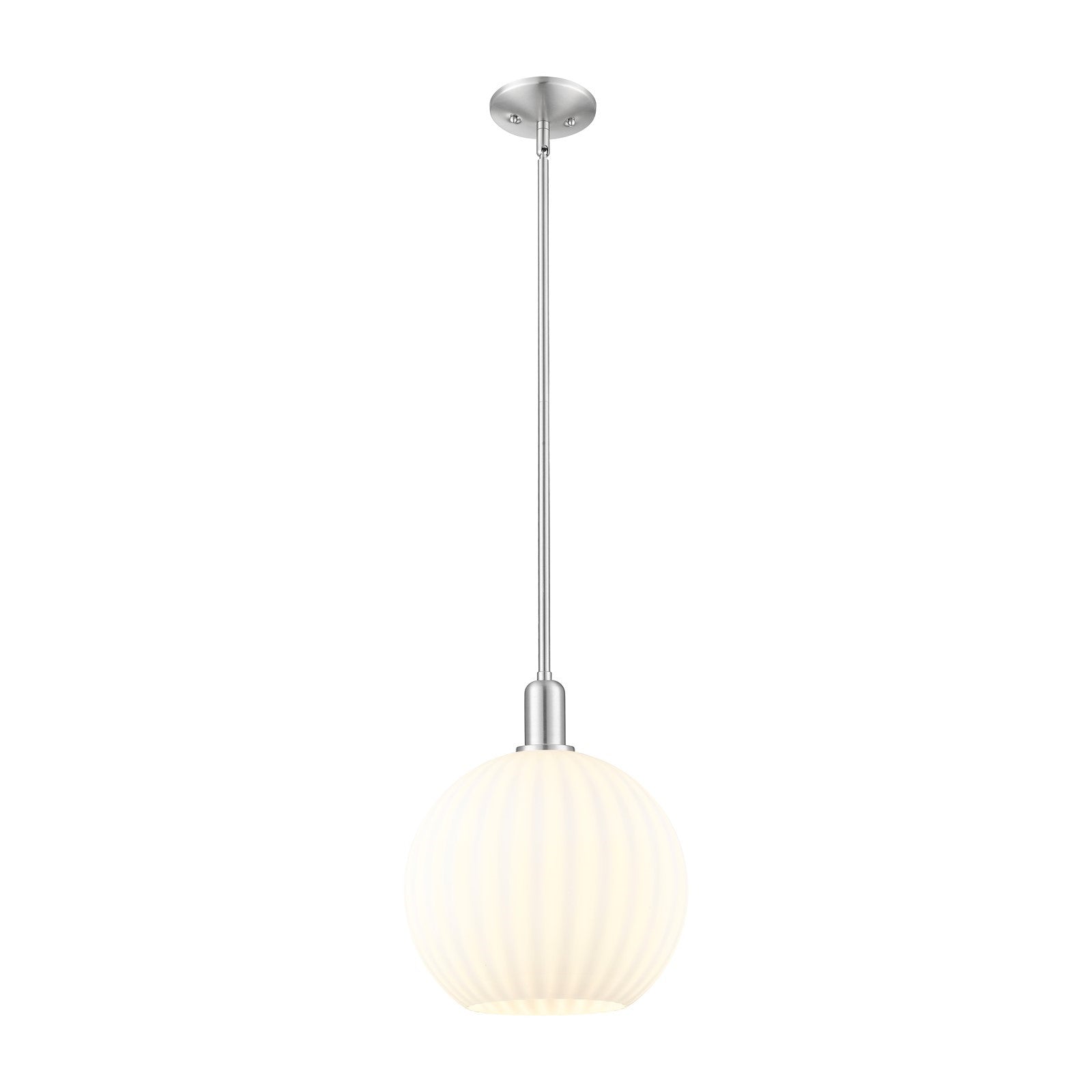 Innovations Lighting Arcadia 12in 1-Light Mini Pendant | Industrial Brushed Satin Nickel Steel and White Venetian Glass | Model 716-1S-SN-G1217-12WV