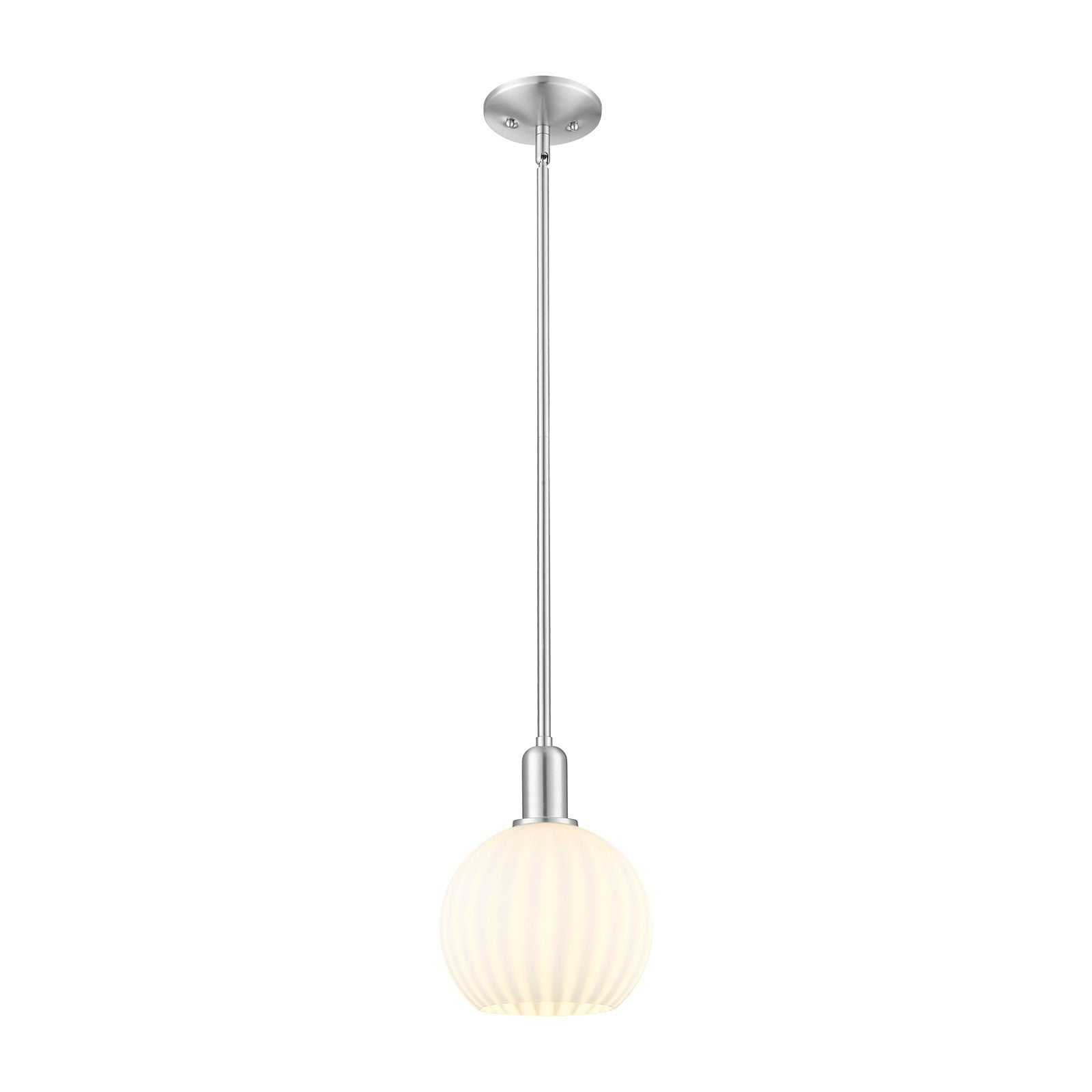 Innovations Lighting White Venetian 8in 1-Light Mini Pendant | Industrial Brushed Satin Nickel and White Venetian Glass | Model 716-1S-SN-G1217-8WV