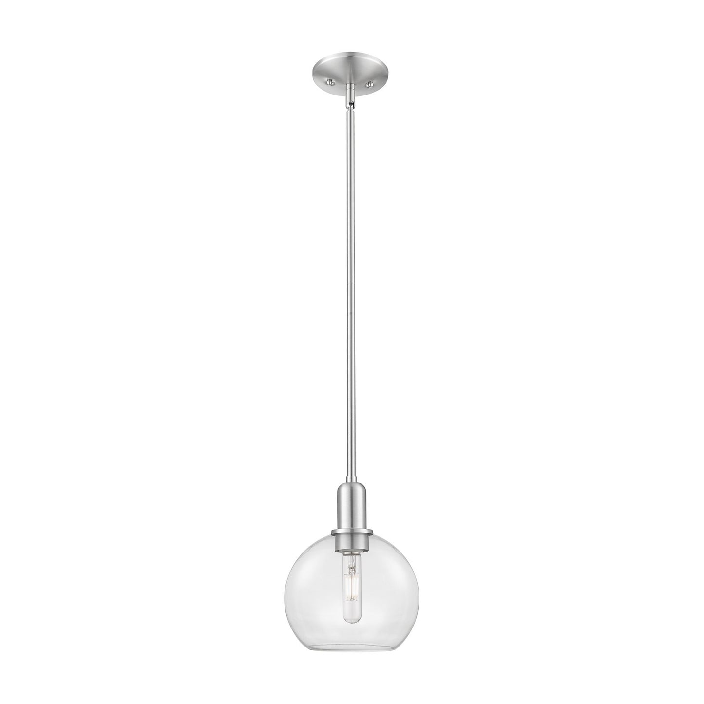 Innovations Athens 8in 1-Light Mini Pendant | Industrial Brushed Satin Nickel Steel and Clear Glass | Kitchen Island & Dining | Model 716-1S-SN-G122-8