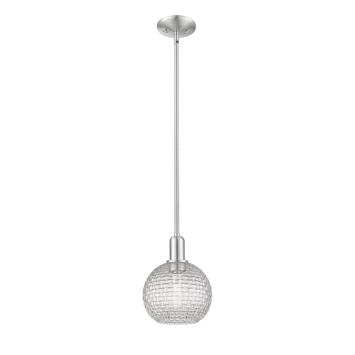 Innovations Athens 8in 1-Light Mini Pendant | Industrial Brushed Satin Nickel Steel and Clear Basket Weave Glass | Kitchen | Model 716-1S-SN-G122C-8CL