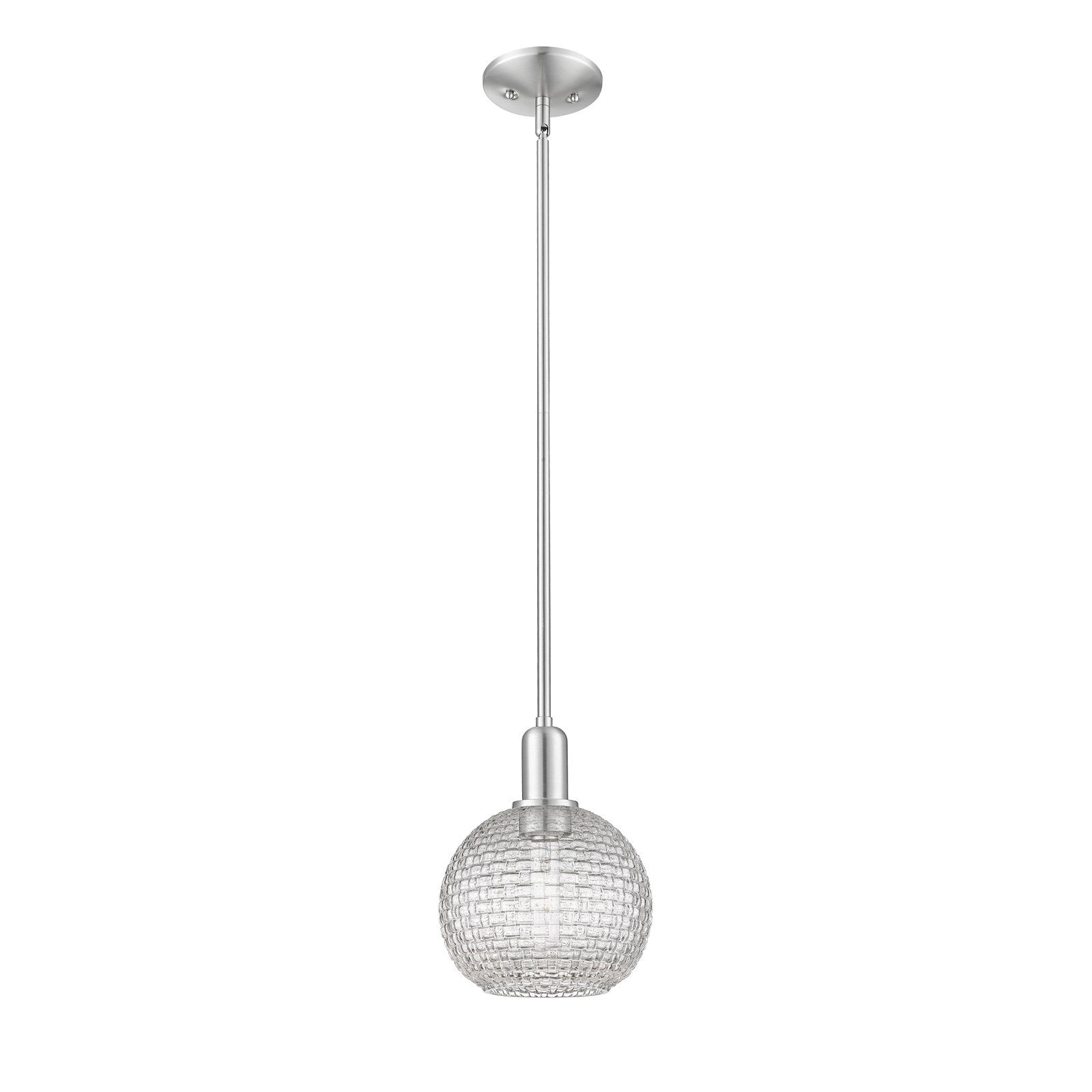Innovations Athens 8in 1-Light Mini Pendant | Industrial Brushed Satin Nickel Steel and Clear Basket Weave Glass | Kitchen | Model 716-1S-SN-G122C-8CL