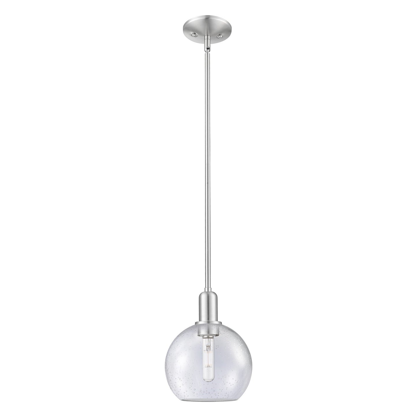 Innovations Athens 8in 1-Light Mini Pendant | Industrial Brushed Satin Nickel Steel and Seedy Glass | Kitchen Island & Dining | Model 716-1S-SN-G124-8