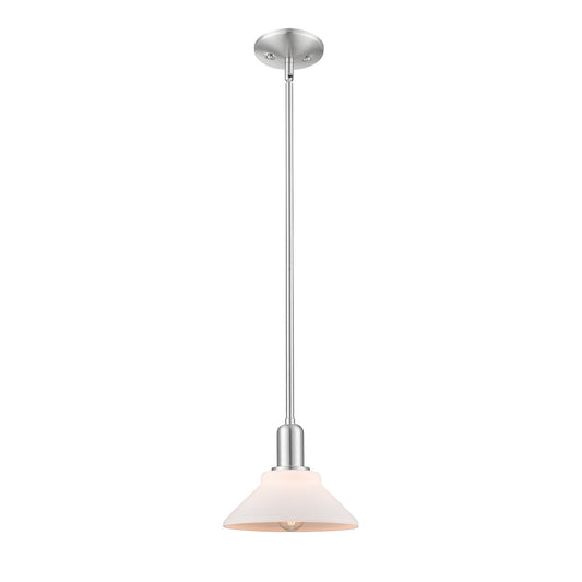 Innovations Orwell 8in 1-Light Mini Pendant | Industrial Brushed Satin Nickel and Matte White Glass | Kitchen Island & Dining Room | Model 716-1S-SN-G131
