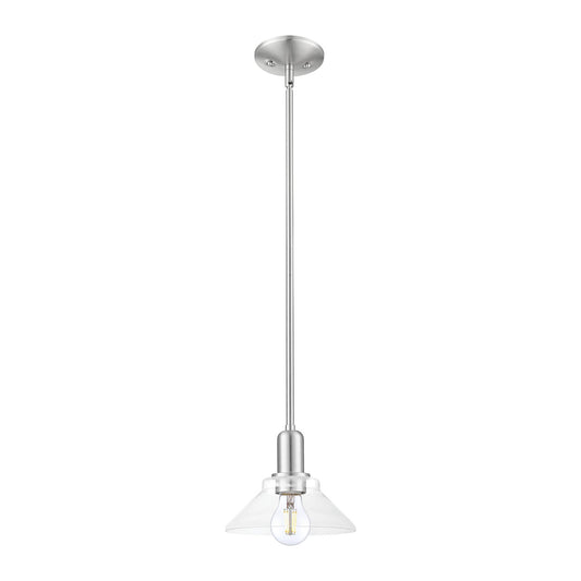 Innovations Orwell 8in 1-Light Mini Pendant | Industrial Brushed Satin Nickel Steel and Clear Glass | Kitchen Island & Dining Room | Model 716-1S-SN-G132