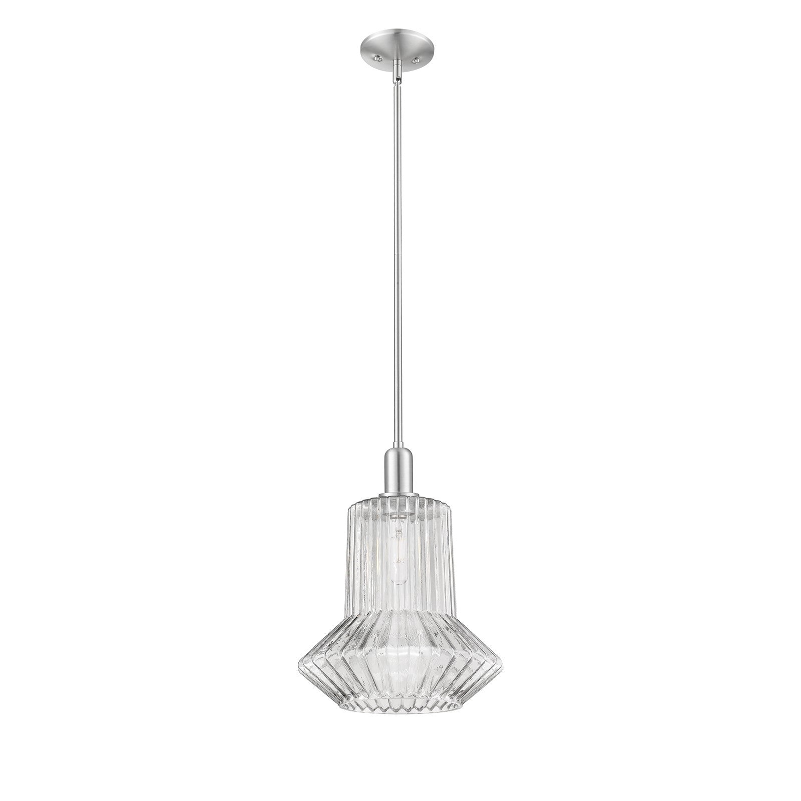Innovations Springwater 12in 1-Light Mini Pendant | Industrial Brushed Satin Nickel Steel and Clear Fluted Glass | Kitchen Island & | Model 716-1S-SN-G212