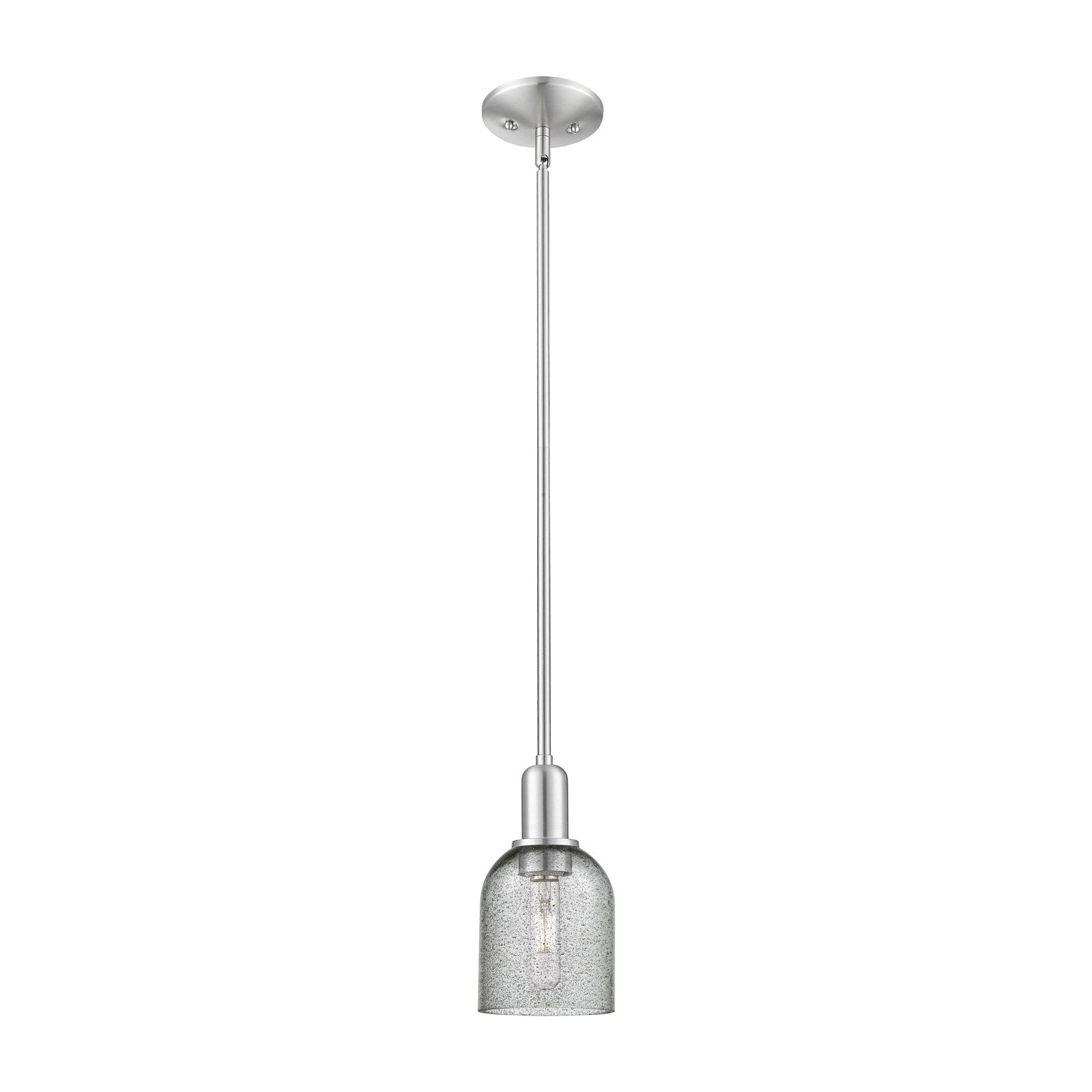 Innovations Lighting Caledonia 5in 1-Light Mini Pendant | Industrial Brushed Satin Nickel Steel and Charcoal Glass | Kitchen Island | Model 716-1S-SN-G257