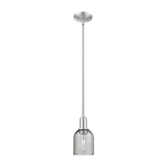 Innovations Lighting Caledonia 5in 1-Light Mini Pendant | Industrial Brushed Satin Nickel Steel and Charcoal Glass | Kitchen Island | Model 716-1S-SN-G257