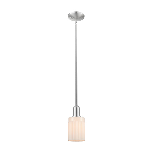 Innovations Hadley 1-Light 4.5in Mini Pendant | Industrial Brushed Satin Nickel and Matte White Ribbed Glass | Kitchen Island & | Model 716-1S-SN-G341
