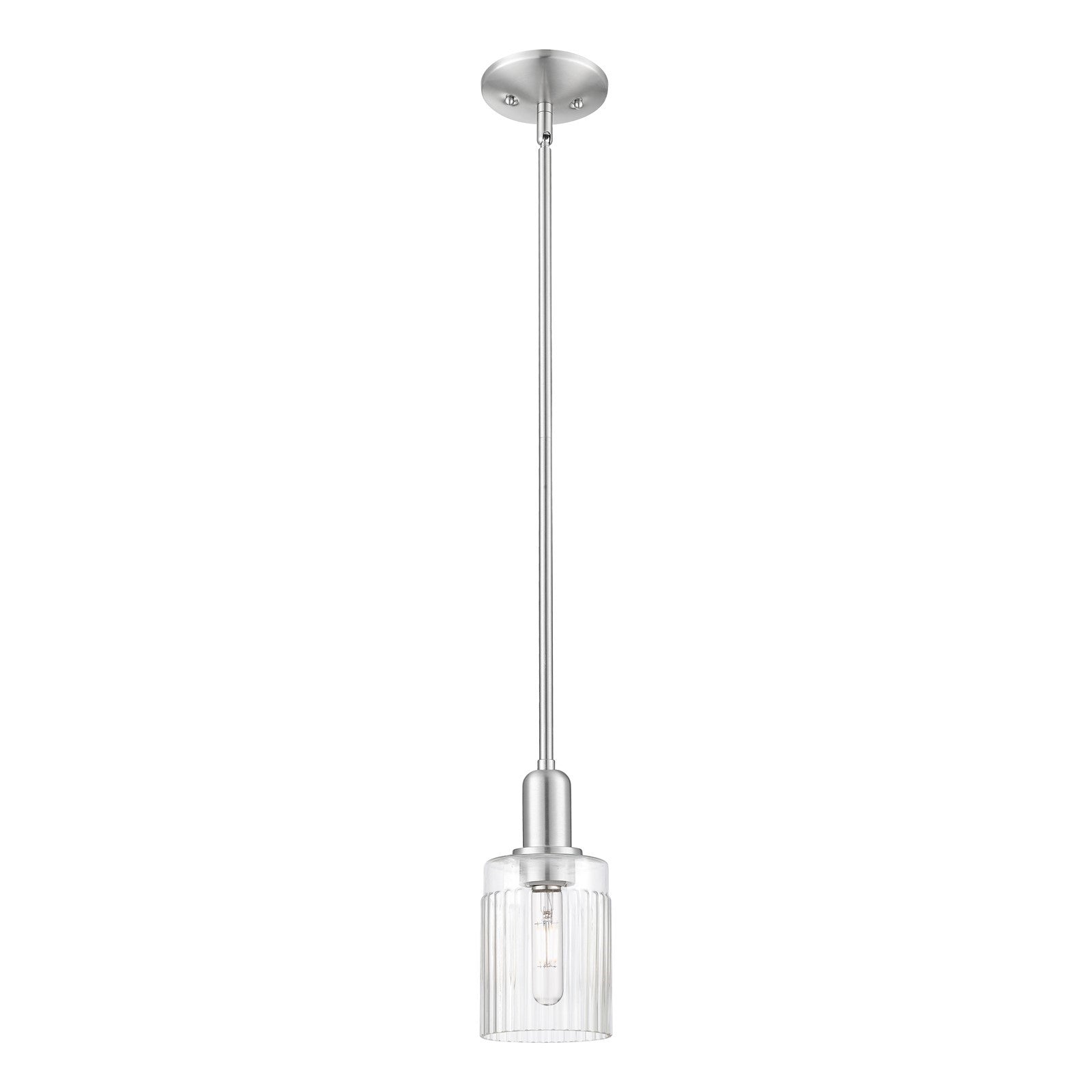 Innovations Hadley 4.5in 1-Light Mini Pendant | Industrial Brushed Satin Nickel Steel and Clear Ribbed Glass | Kitchen Island & | Model 716-1S-SN-G342