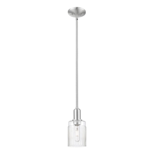 Innovations Hadley 4.5in 1-Light Mini Pendant | Industrial Brushed Satin Nickel Steel and Clear Ribbed Glass | Kitchen Island & | Model 716-1S-SN-G342