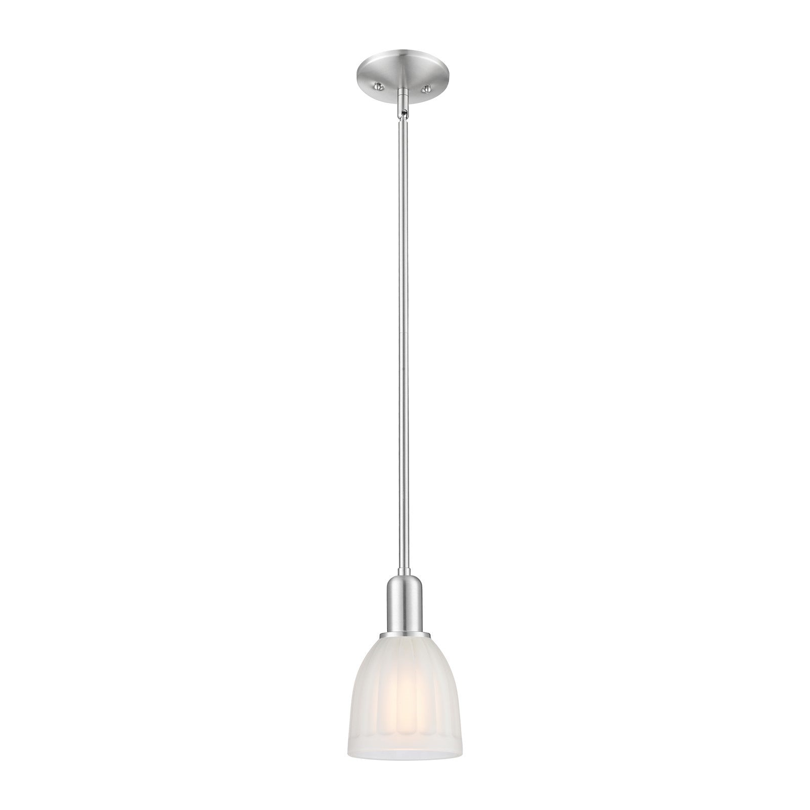 Innovations Brookfield 6in 1-Light Mini Pendant | Industrial Brushed Satin Nickel and White Frosted Ribbed Glass | Kitchen Island & | Model 716-1S-SN-G441