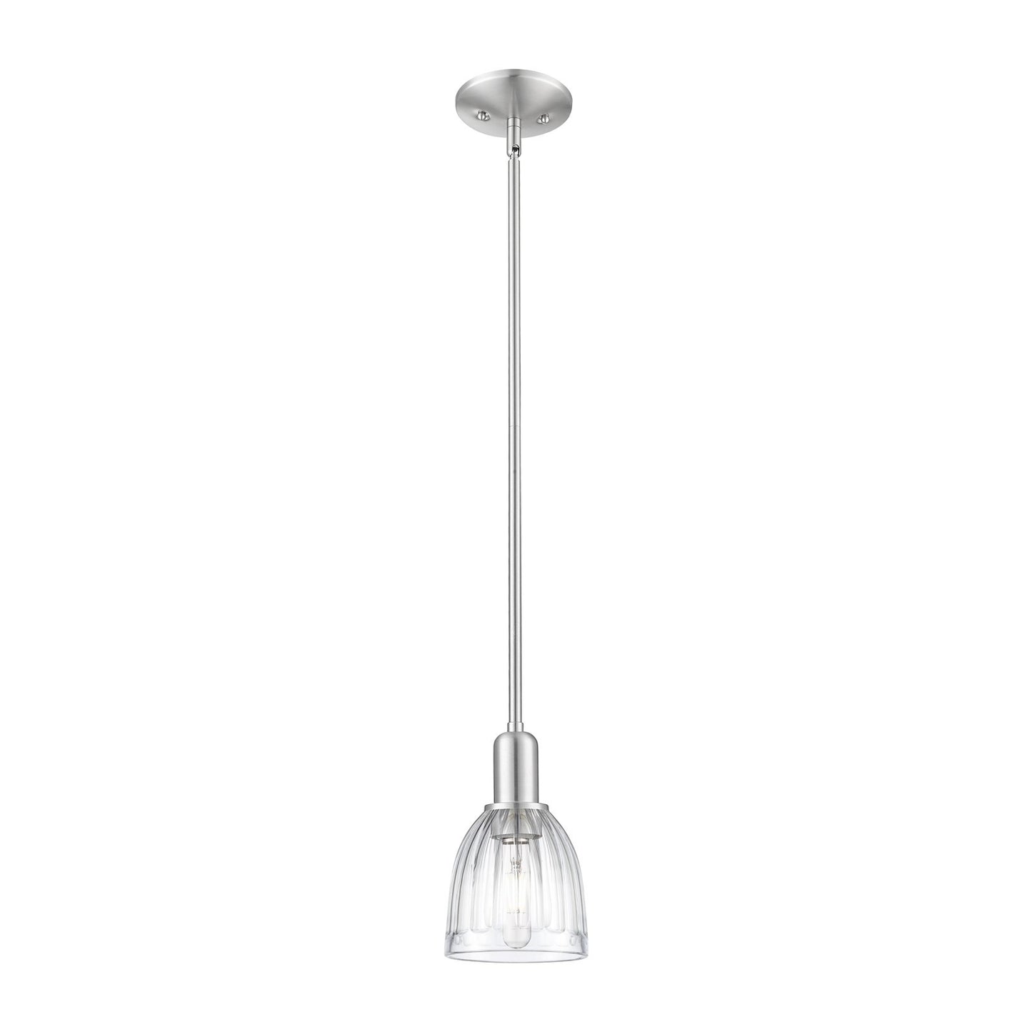 Innovations Brookfield 6in 1-Light Mini Pendant | Industrial Brushed Satin Nickel Steel and Clear Ribbed Glass | Kitchen Island & | Model 716-1S-SN-G442