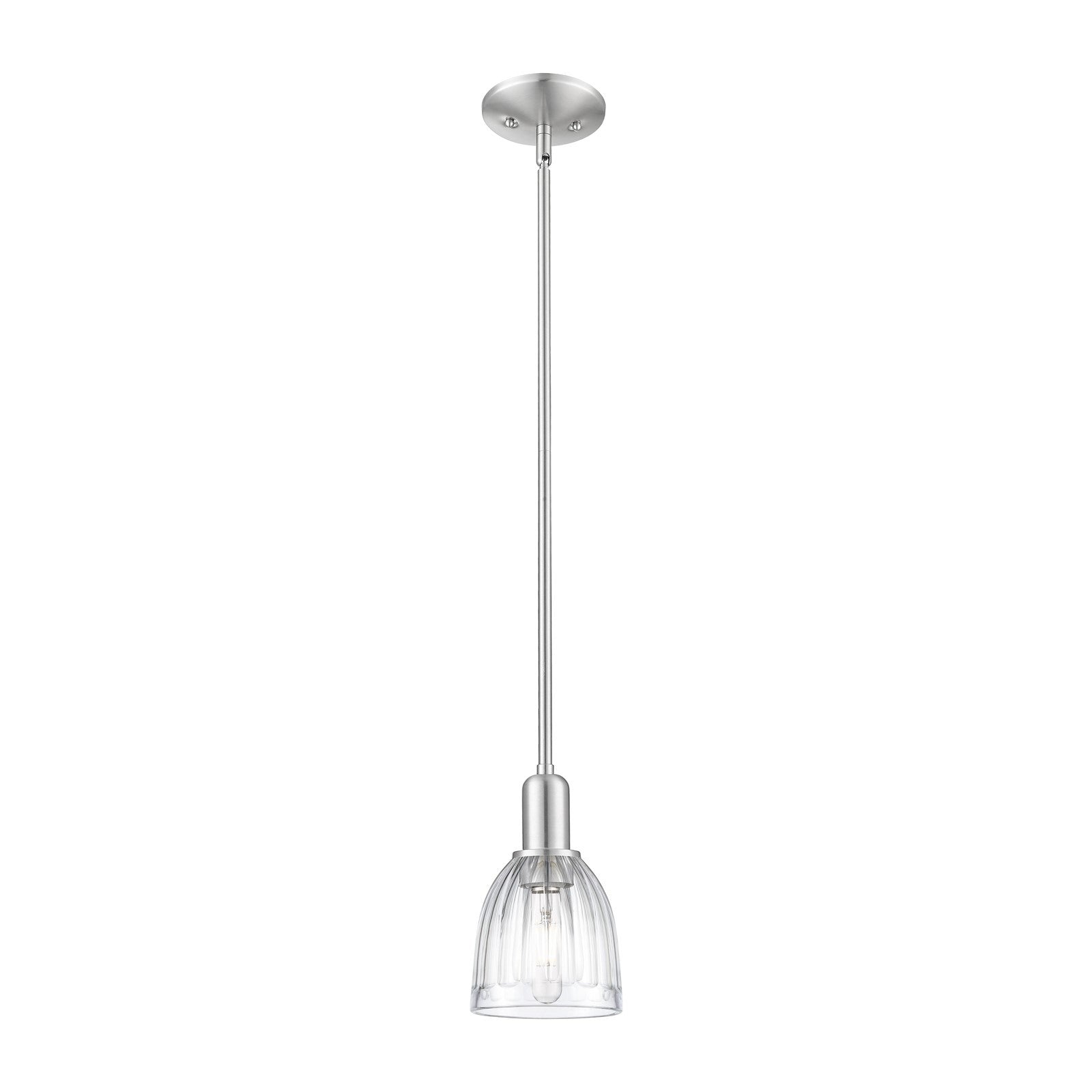 Innovations Brookfield 6in 1-Light Mini Pendant | Industrial Brushed Satin Nickel Steel and Clear Ribbed Glass | Kitchen Island & | Model 716-1S-SN-G442