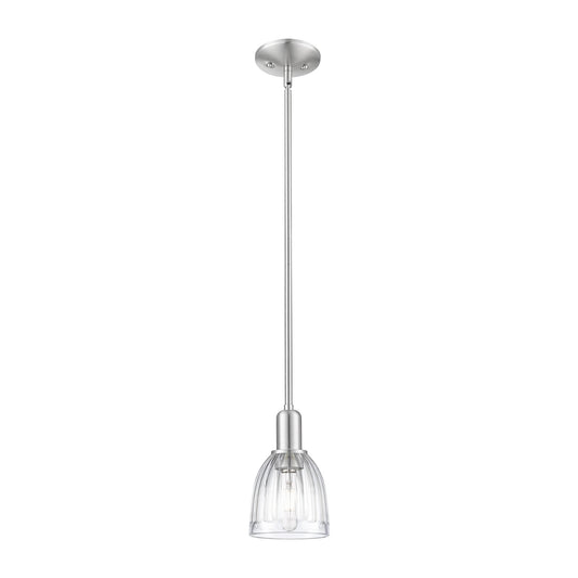 Innovations Brookfield 6in 1-Light Mini Pendant | Industrial Brushed Satin Nickel Steel and Clear Ribbed Glass | Kitchen Island & | Model 716-1S-SN-G442