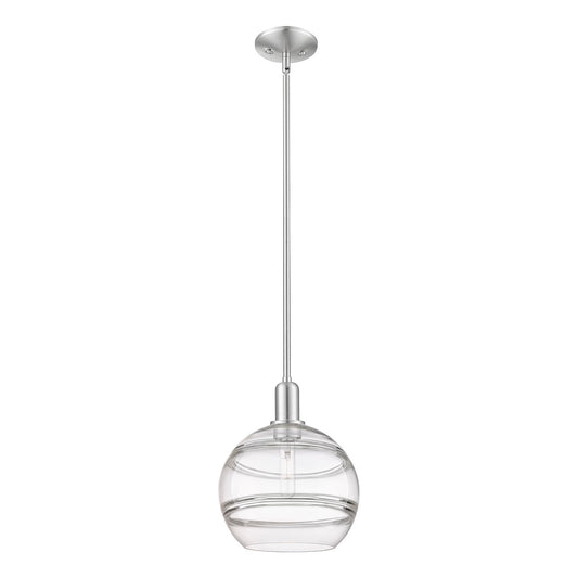 Innovations Rochester 10in 1-Light Mini Pendant | Industrial Brushed Satin Nickel Steel and Clear Glass | Kitchen Island & | Model 716-1S-SN-G556-10CL