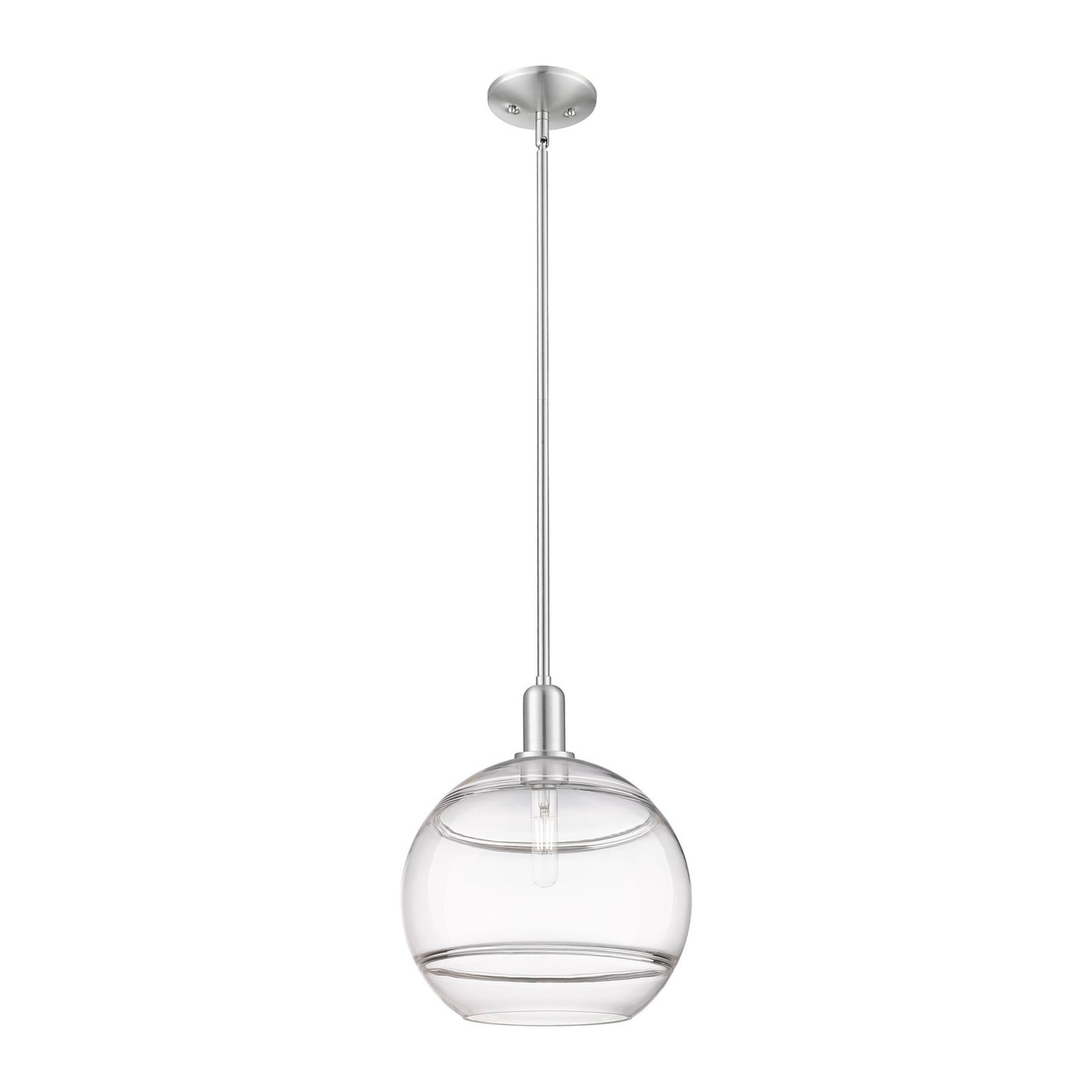 Innovations Rochester 12in 1-Light Mini Pendant | Industrial Brushed Satin Nickel Steel and Clear Glass | Kitchen Island & | Model 716-1S-SN-G556-12CL