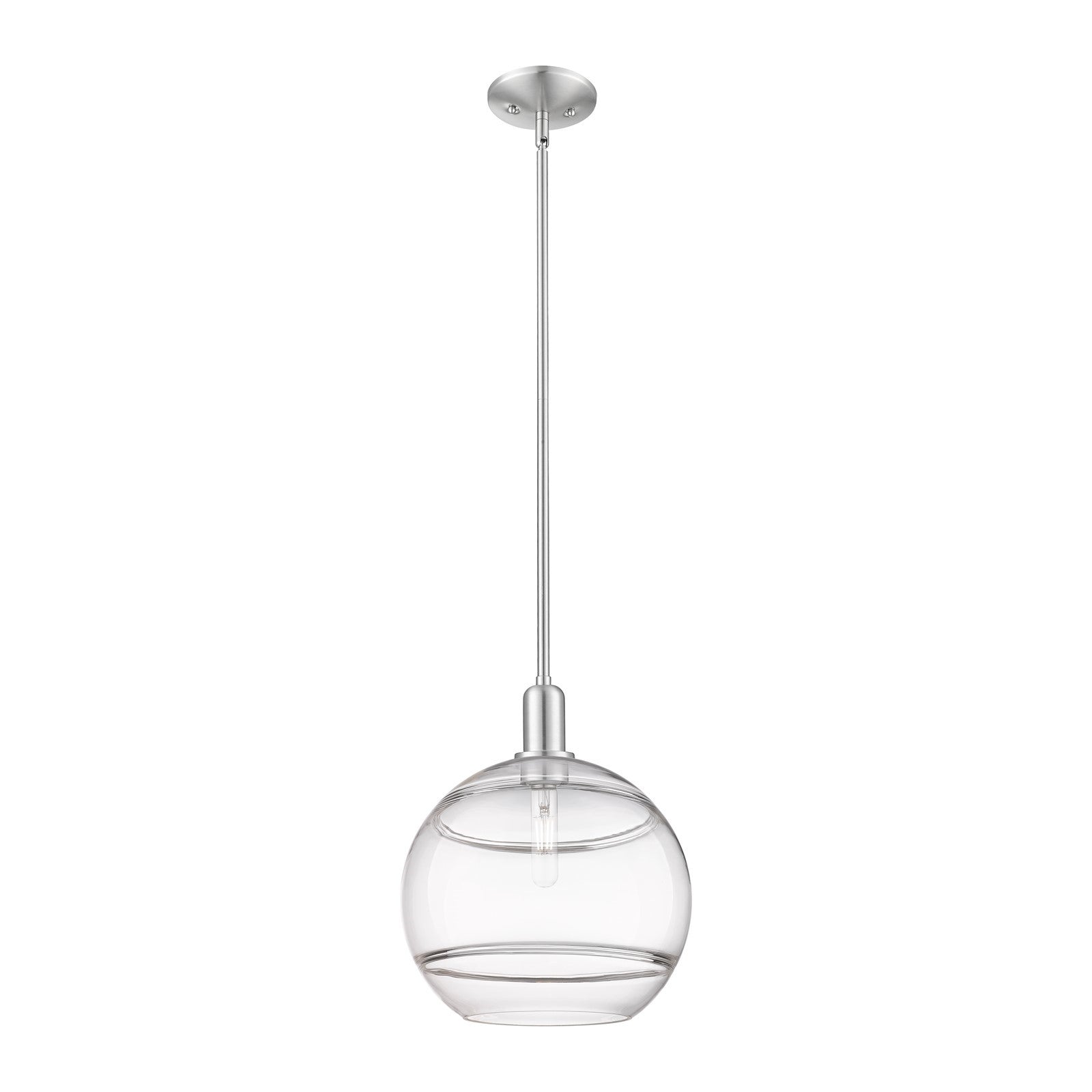 Innovations Rochester 12in 1-Light Mini Pendant | Industrial Brushed Satin Nickel Steel and Clear Glass | Kitchen Island & | Model 716-1S-SN-G556-12CL