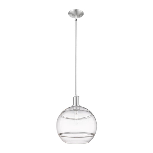 Innovations Rochester 12in 1-Light Mini Pendant | Industrial Brushed Satin Nickel Steel and Clear Glass | Kitchen Island & | Model 716-1S-SN-G556-12CL
