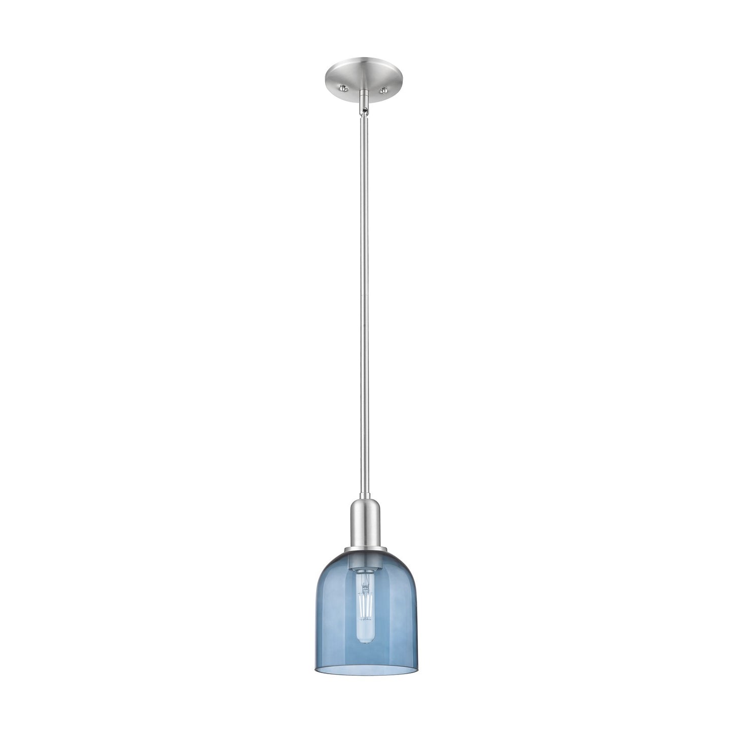 Innovations Bella 6in 1-Light Mini Pendant | Industrial Brushed Satin Nickel and Blue Glass | Kitchen Island & Dining Room | Model 716-1S-SN-G558-6BL