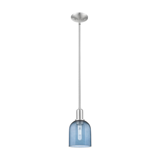 Innovations Bella 6in 1-Light Mini Pendant | Industrial Brushed Satin Nickel and Blue Glass | Kitchen Island & Dining Room | Model 716-1S-SN-G558-6BL
