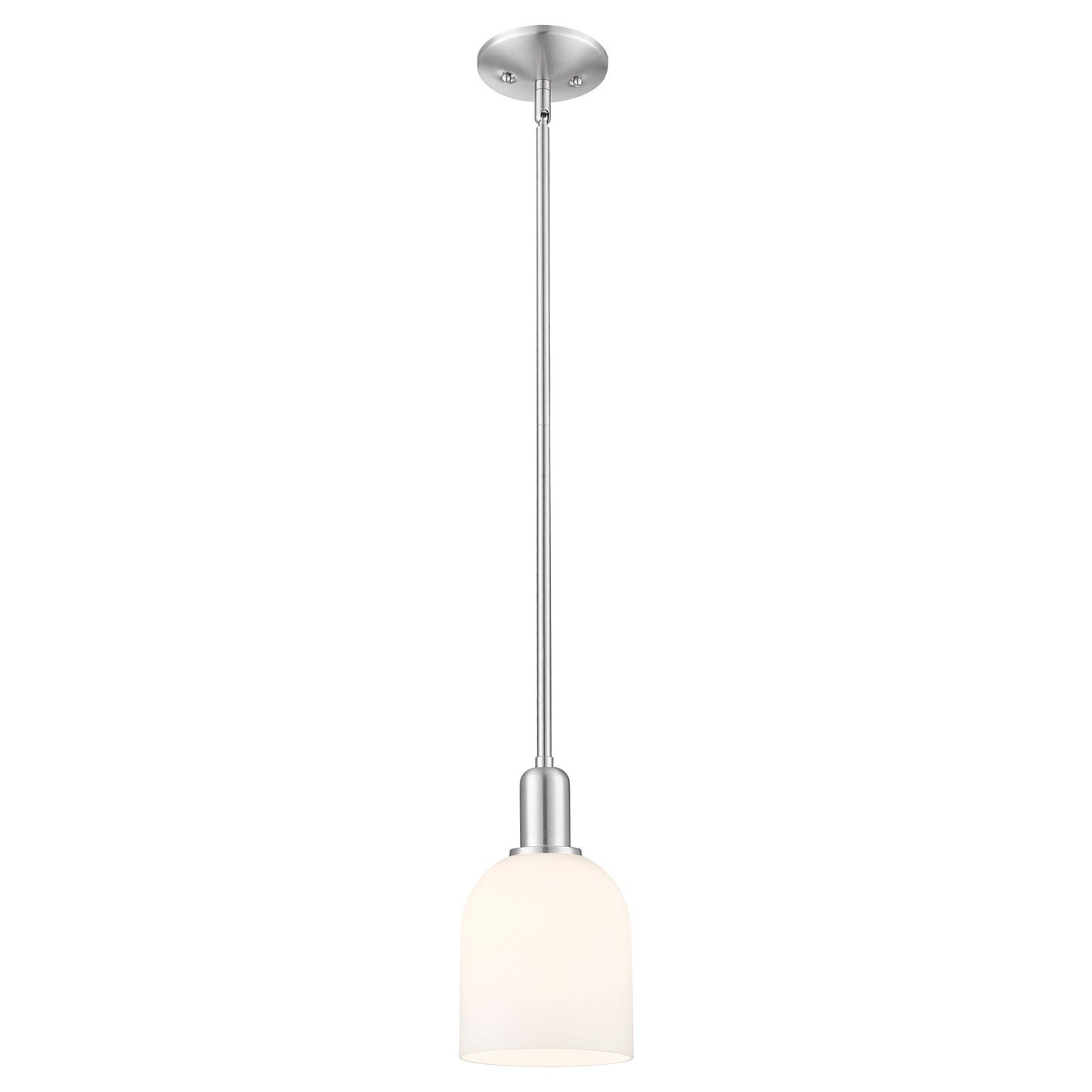 Innovations Bella 1-Light 6in Mini Pendant | Industrial Brushed Satin Nickel and White Glass | Kitchen Island & Dining Room | Model 716-1S-SN-G558-6GWH