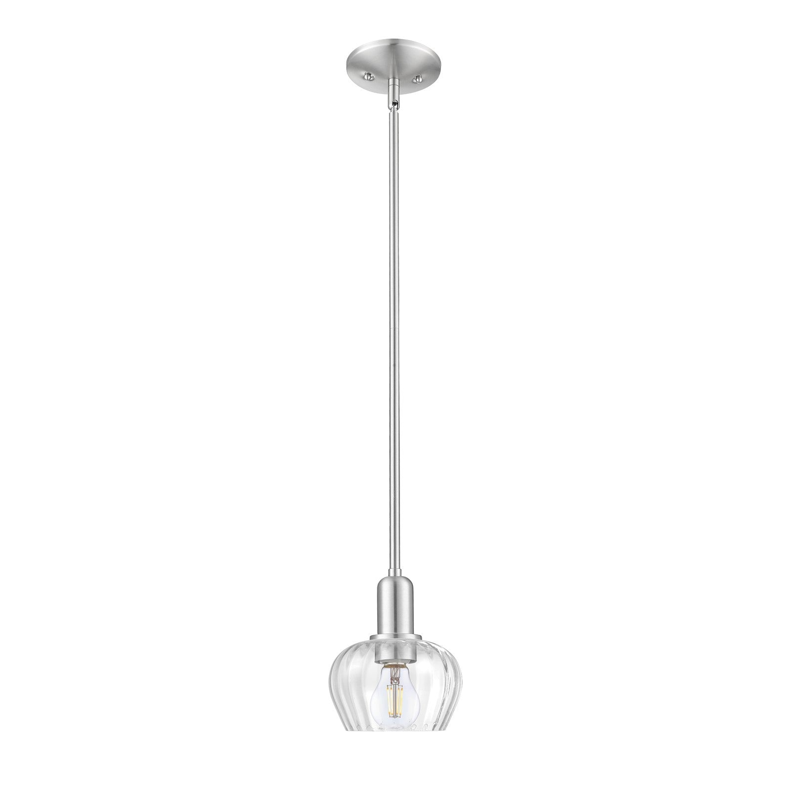 Innovations Fenton 7in 1-Light Mini Pendant | Industrial Brushed Satin Nickel Steel and Clear Ribbed Glass | Kitchen Island & Dining | Model 716-1S-SN-G92