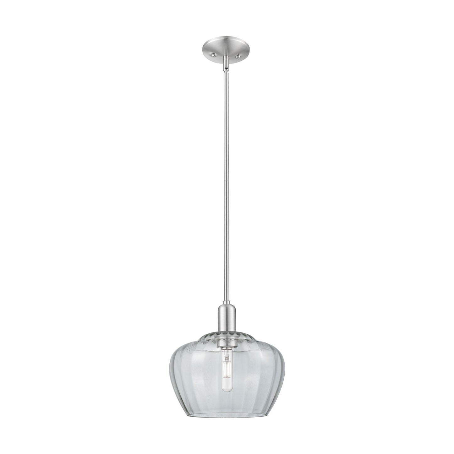 Innovations Fenton 11in 1-Light Mini Pendant | Industrial Brushed Satin Nickel Steel and Clear Ribbed Glass | Kitchen Island & | Model 716-1S-SN-G92-L