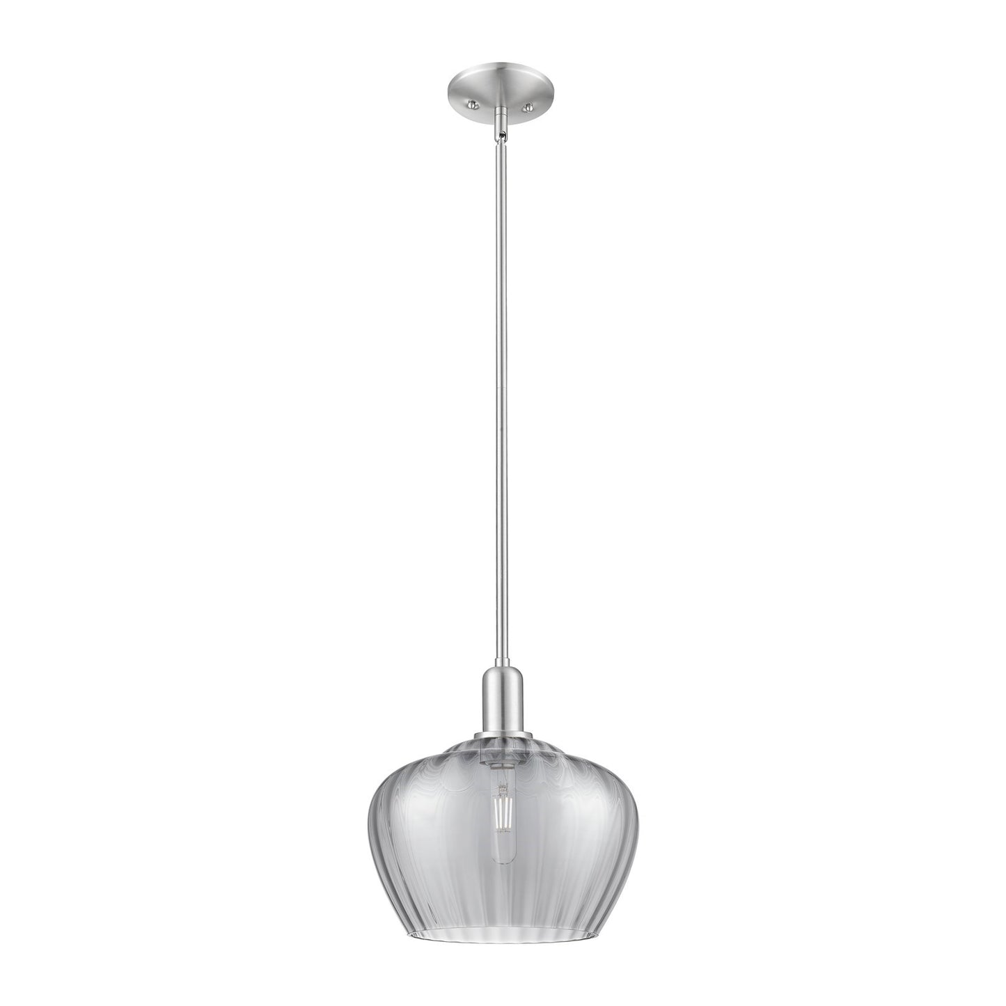 Innovations Fenton 11in 1-Light Mini Pendant | Industrial Brushed Satin Nickel Steel and Light Smoke Ribbed Glass | Kitchen Island | Model 716-1S-SN-G93-L