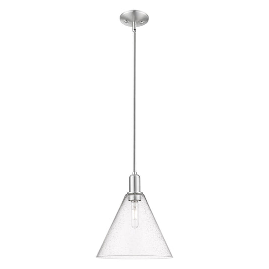 Innovations Berkshire Glass 12in 1-Light Mini Pendant | Industrial Brushed Satin Nickel and Seedy Glass | Kitchen Island & | Model 716-1S-SN-GBC-124
