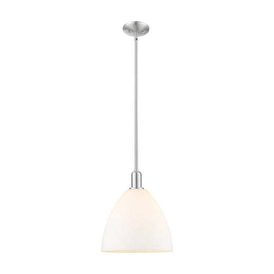 Innovations Bristol 12in 1-Light Mini Pendant | Industrial Brushed Satin Nickel and Matte White Glass | Kitchen Island & Dining | Model 716-1S-SN-GBD-121