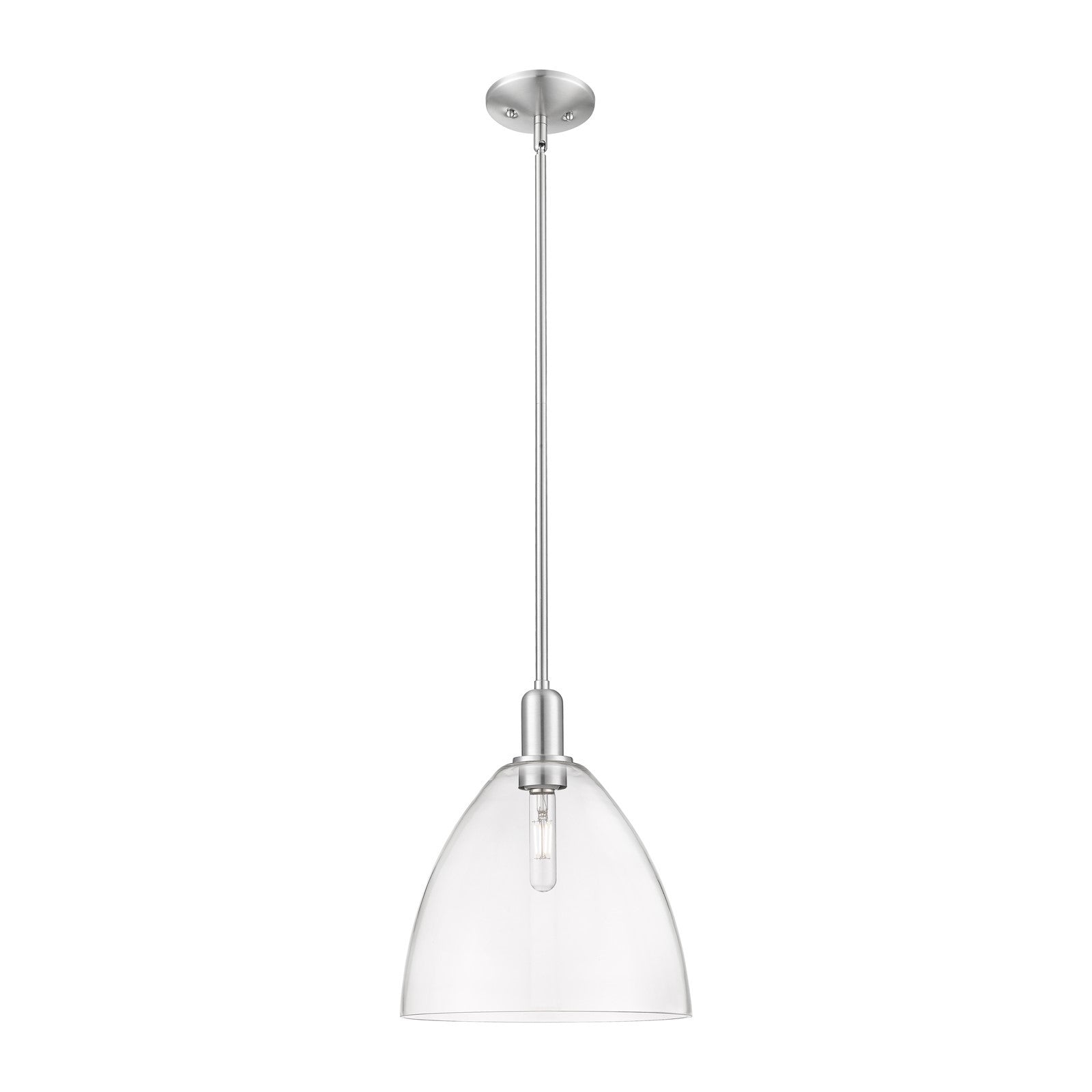 Innovations Bristol 12in 1-Light Mini Pendant | Industrial Brushed Satin Nickel Steel and Clear Glass | Kitchen Island & Dining | Model 716-1S-SN-GBD-122