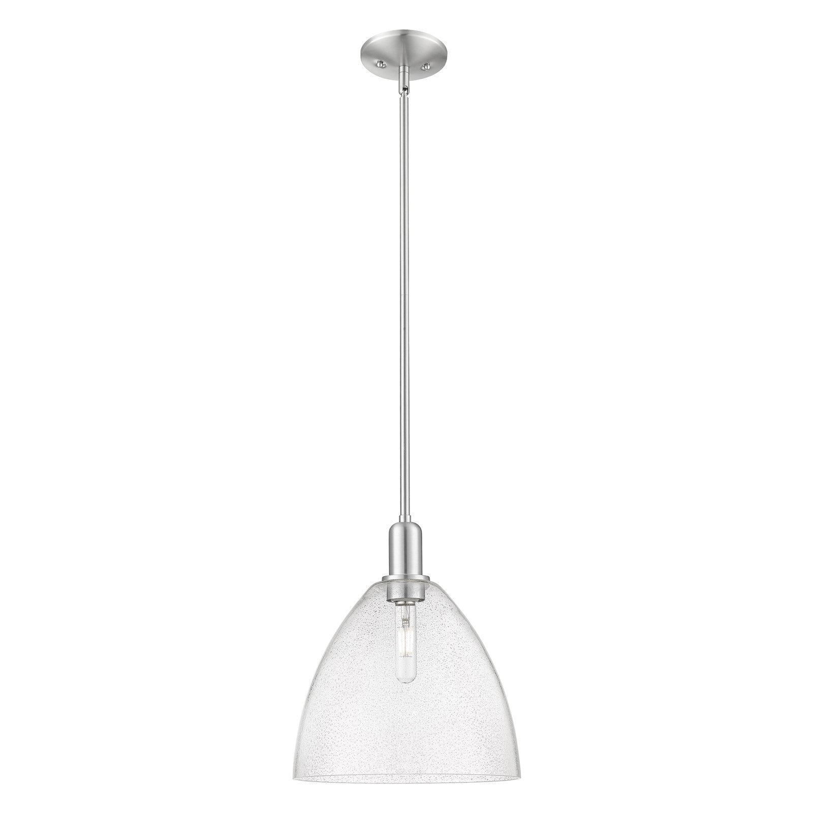 Innovations Bristol 12in 1-Light Mini Pendant | Industrial Brushed Satin Nickel Steel and Seedy Glass | Kitchen Island & Dining | Model 716-1S-SN-GBD-124