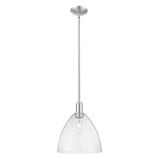 Innovations Bristol 12in 1-Light Mini Pendant | Industrial Brushed Satin Nickel Steel and Seedy Glass | Kitchen Island & Dining | Model 716-1S-SN-GBD-124