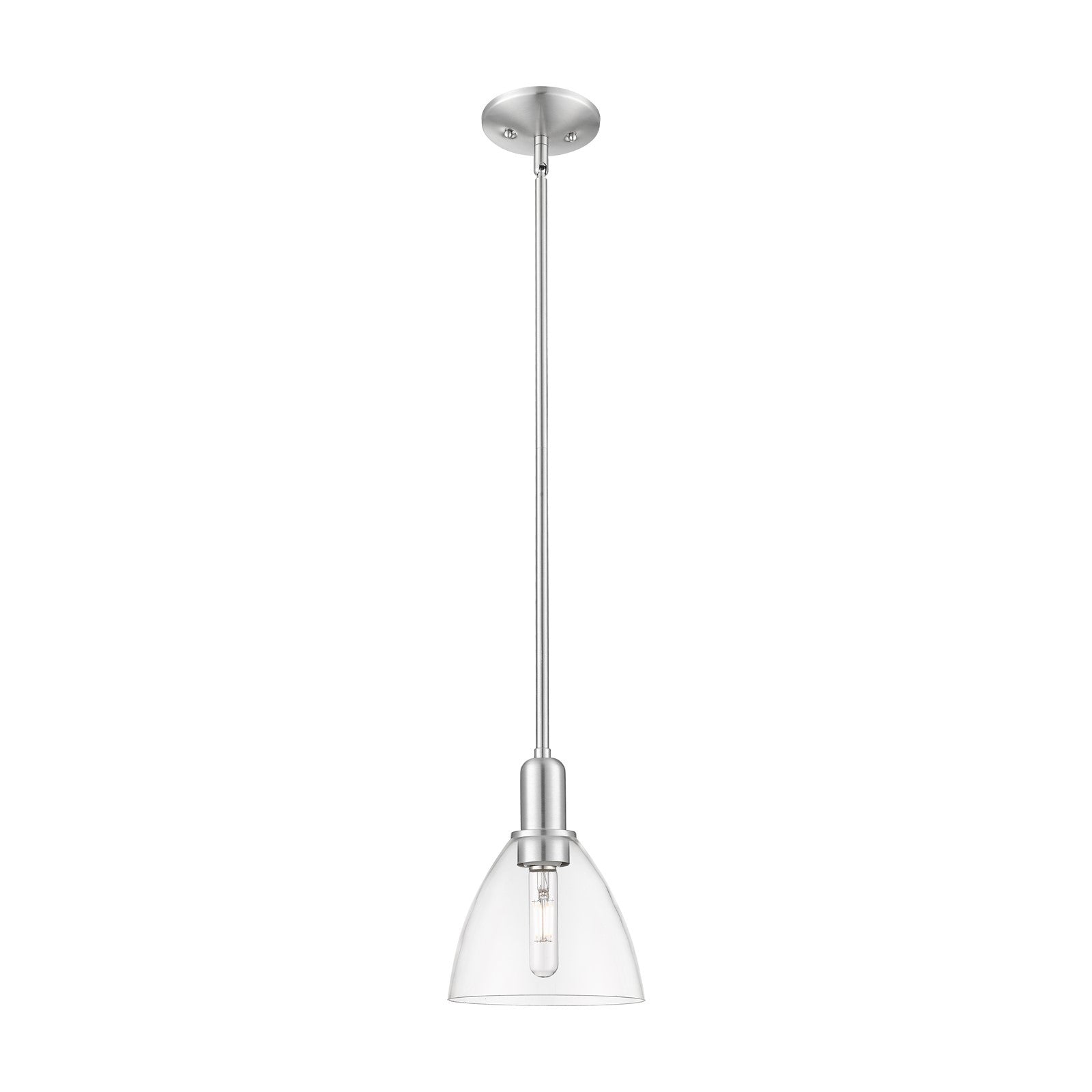 Innovations Bristol 8in 1-Light Mini Pendant | Industrial Brushed Satin Nickel Steel and Clear Glass | Kitchen Island & Dining | Model 716-1S-SN-GBD-752