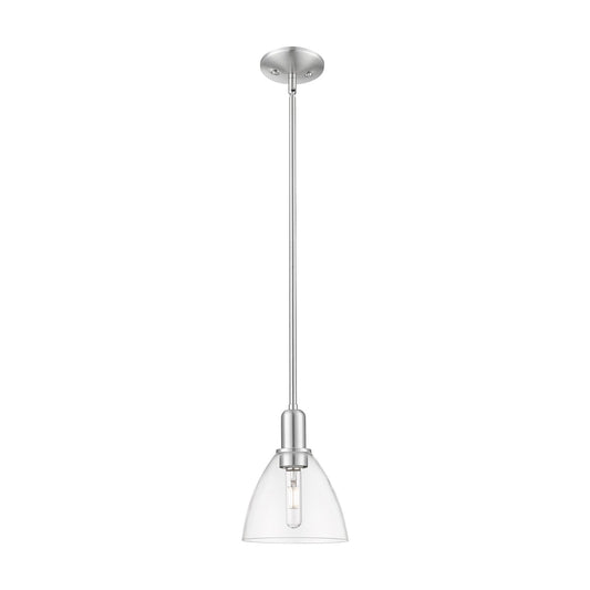 Innovations Bristol 8in 1-Light Mini Pendant | Industrial Brushed Satin Nickel Steel and Clear Glass | Kitchen Island & Dining | Model 716-1S-SN-GBD-752