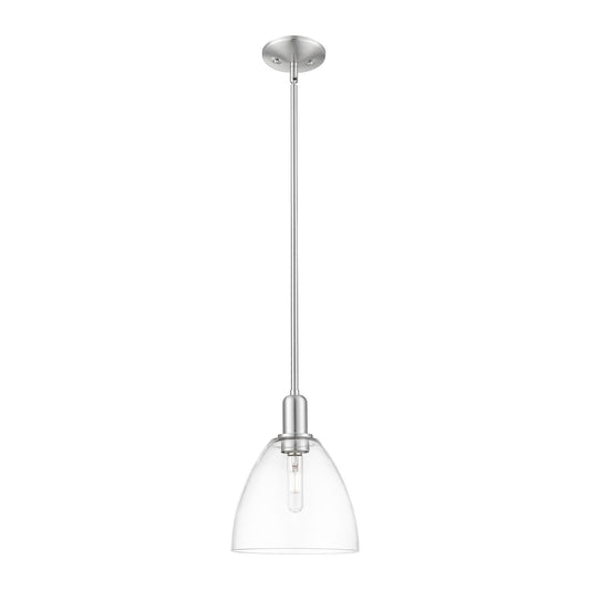 Innovations Bristol 9in 1-Light Mini Pendant | Industrial Brushed Satin Nickel Steel and Clear Glass | Kitchen Island & Dining | Model 716-1S-SN-GBD-92