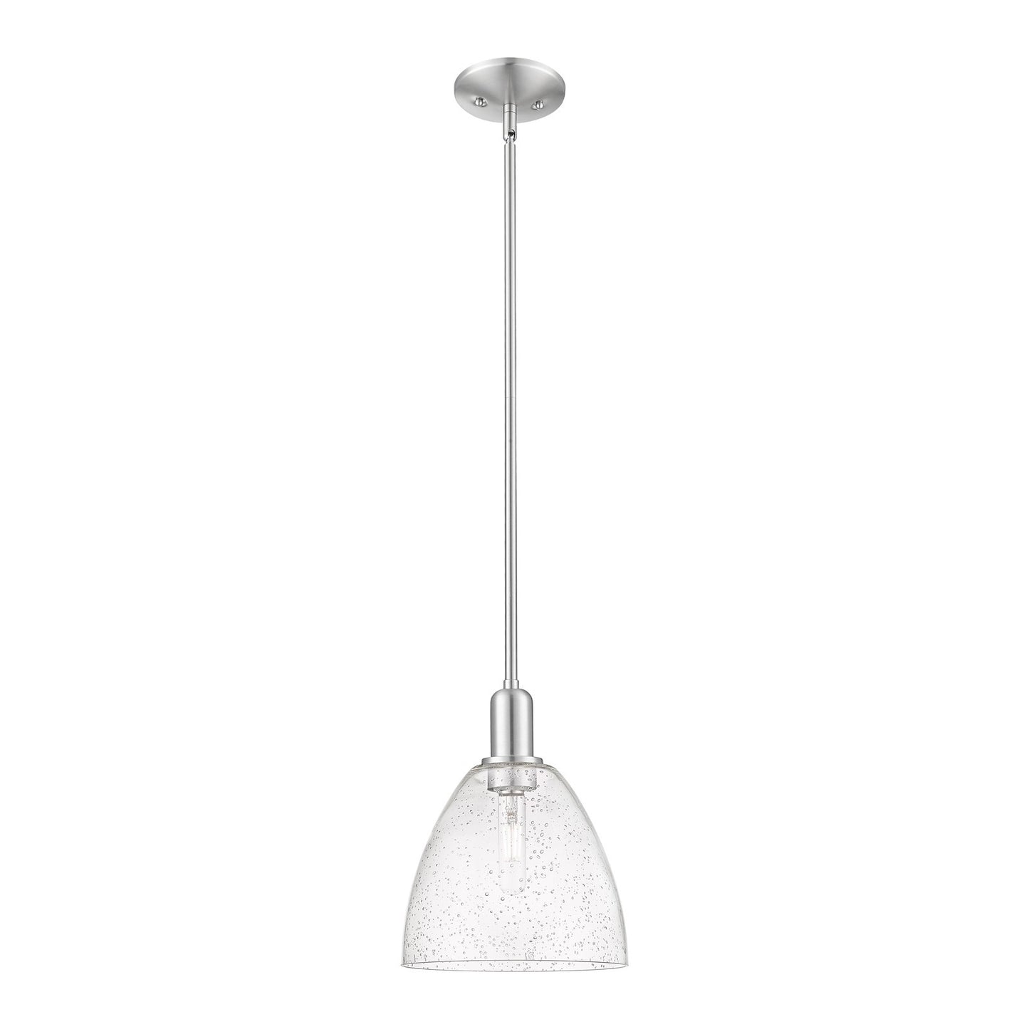 Innovations Bristol 9in 1-Light Mini Pendant | Industrial Brushed Satin Nickel Steel and Seedy Glass Dome | Kitchen Island & | Model 716-1S-SN-GBD-94
