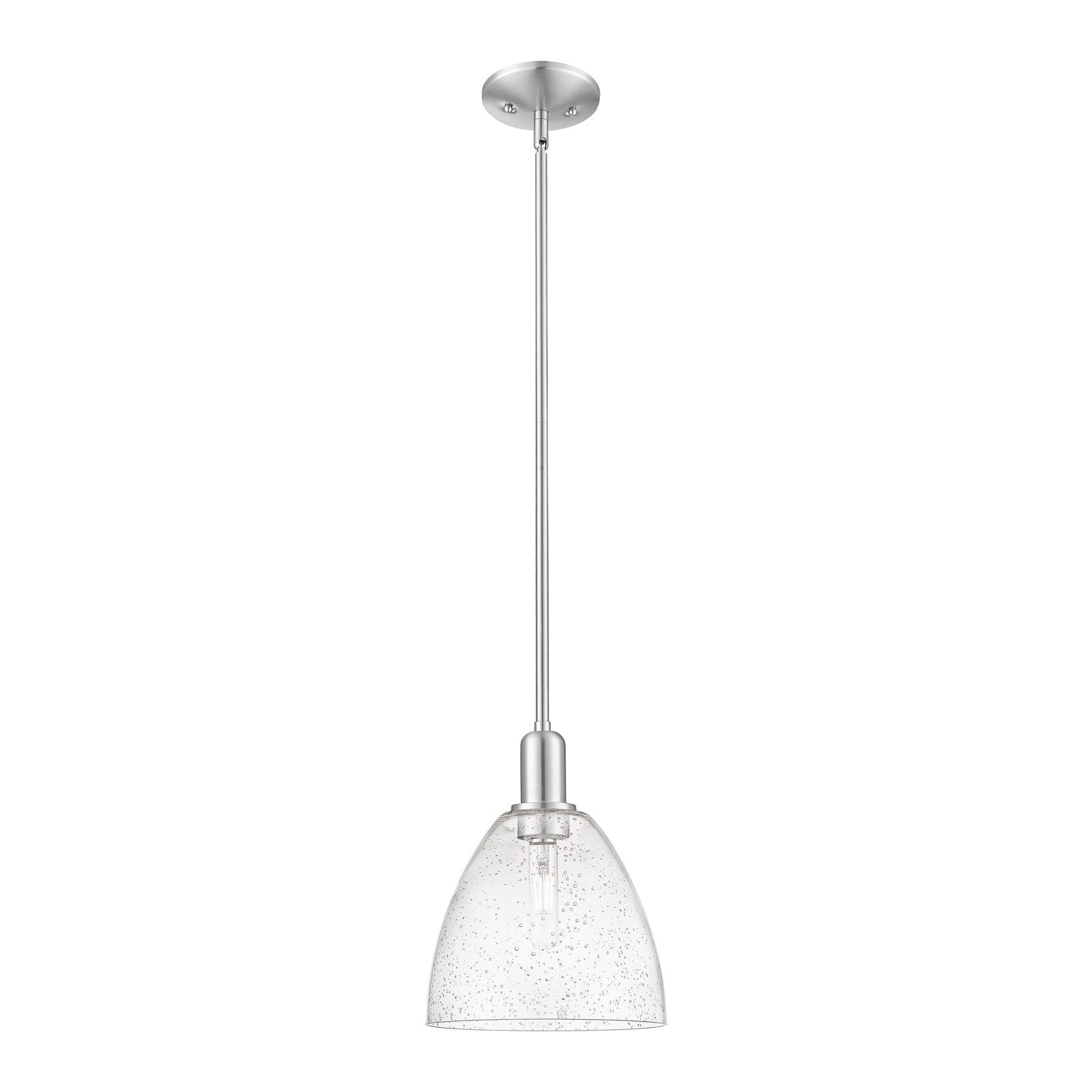 Innovations Bristol 9in 1-Light Mini Pendant | Industrial Brushed Satin Nickel Steel and Seedy Glass Dome | Kitchen Island & | Model 716-1S-SN-GBD-94