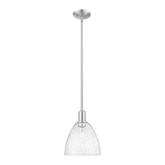 Innovations Bristol 9in 1-Light Mini Pendant | Industrial Brushed Satin Nickel Steel and Seedy Glass Dome | Kitchen Island & | Model 716-1S-SN-GBD-94