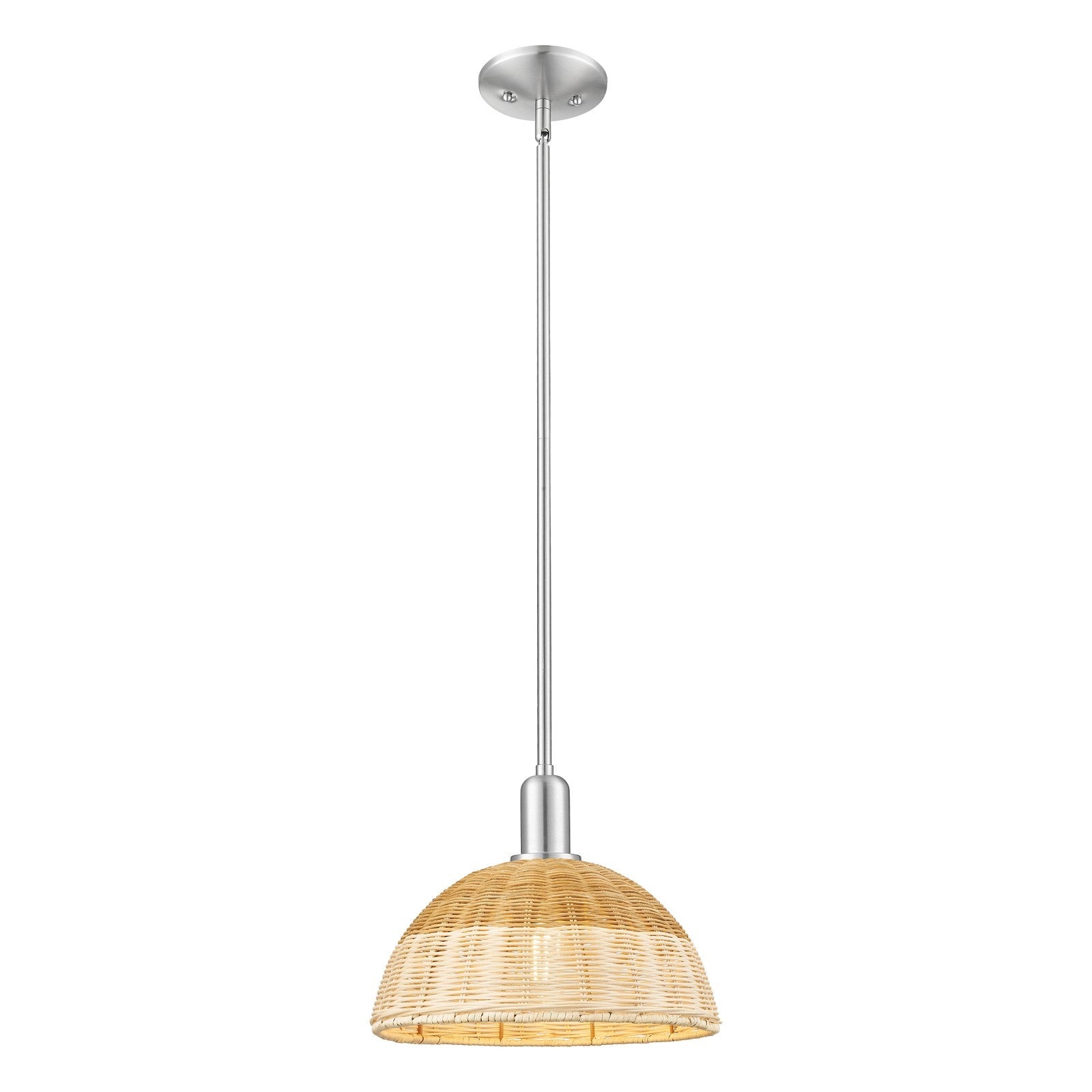 Innovations Natural Ballston Dome 12in 1-Light Mini Pendant | Farmhouse Brushed Satin Nickel and Natural Fiber Basketweave | Model 716-1S-SN-NBD2-12-NAT