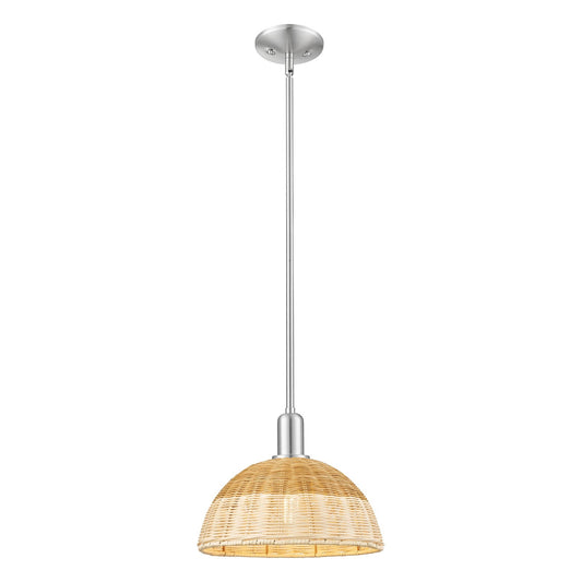 Innovations Natural Ballston Dome 12in 1-Light Mini Pendant | Farmhouse Brushed Satin Nickel and Natural Fiber Basketweave | Model 716-1S-SN-NBD2-12-NAT