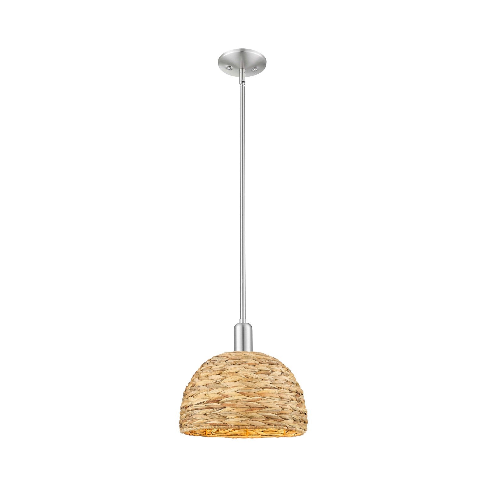 Innovations Woven Rattan 12in 1-Light Mini Pendant | Industrial Brushed Satin Nickel and Natural Fiber Shade | Kitchen Island | Model 716-1S-SN-RBD-12-NAT