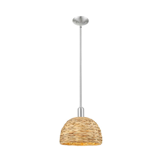 Innovations Woven Rattan 12in 1-Light Mini Pendant | Industrial Brushed Satin Nickel and Natural Fiber Shade | Kitchen Island | Model 716-1S-SN-RBD-12-NAT